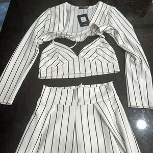 Fashion Nova three piece Step in Line pinstripe set